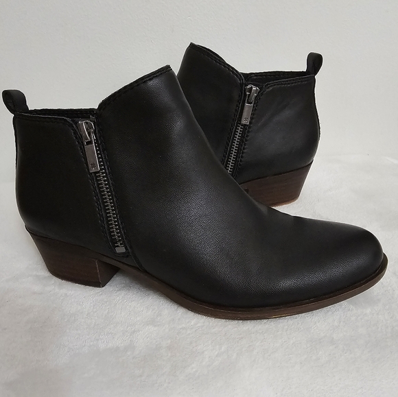 Lucky Brand Black Basel Smooth Leather Side Zip Block Heel Booties - Picture 13 of 15